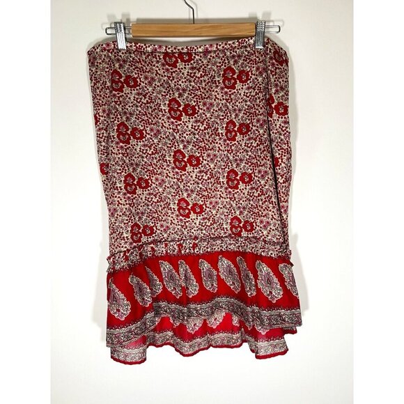 BCBGMaxAzria Dresses & Skirts - Vintage Y2K BCBG MaxAzria red paisley floral hi-low ruffle skirt L boho batik